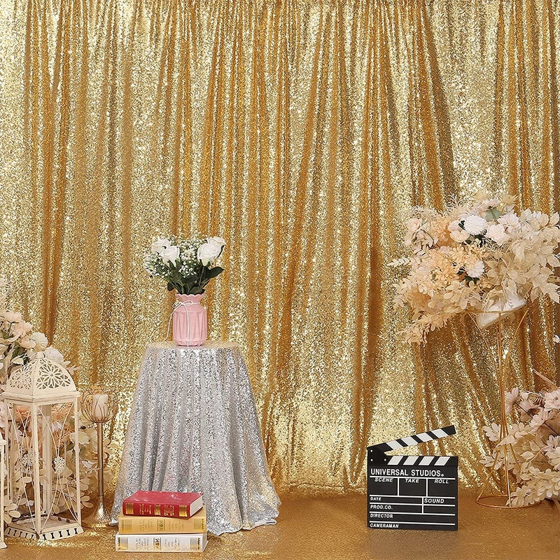 Poise3EHome Gold Sequin Backdrop, 6FT x 8FT Glitter Curtain for Weddings, Parties, Photo Booth Decor - Image 2